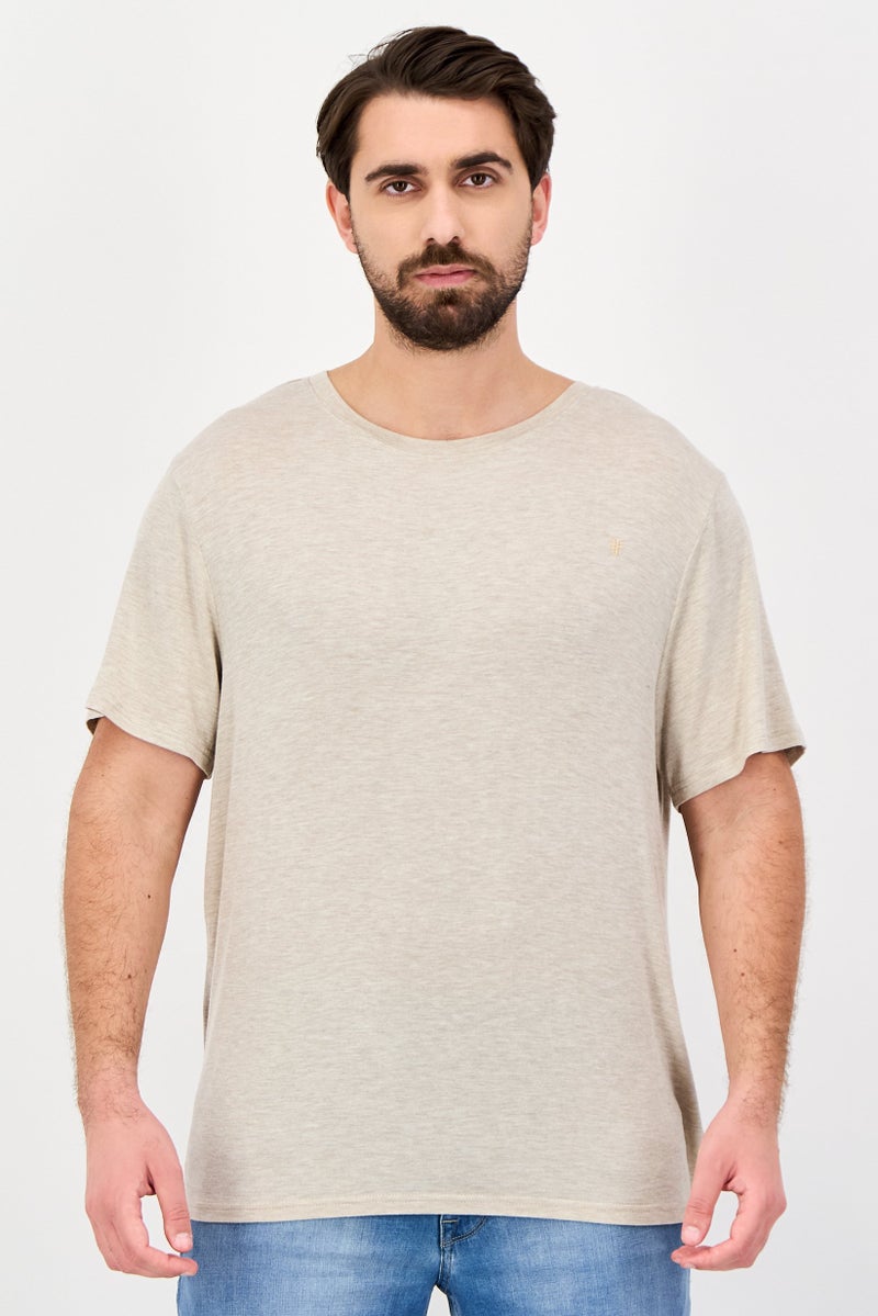 Frye Men Round Neck Short Sleeve Plain T-shirt, Sand - Image 1